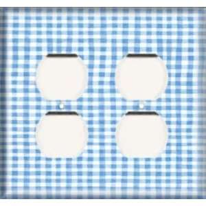    Double Duplex Outlet Cover   Blue Gingham