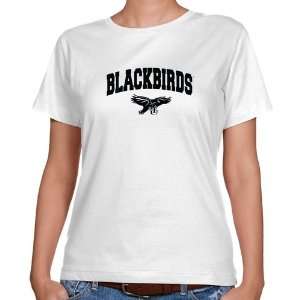Long Island Blackbirds Ladies White Logo Arch Classic Fit T shirt