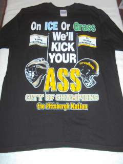   or Grass Well Kick Your Steelers Penguins Black T Shirt NEW  