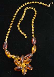 Vintage Necklace Choker Amber Marquise Navette Crystals  