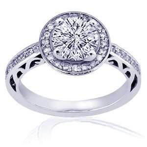 Ct Round Halo Diamond Vintage Hand Engraved Engagement Ring Pave SI3 