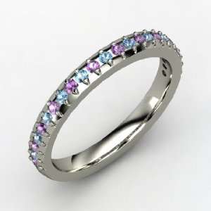  Audrey Band, 18K White Gold Ring with Amethyst & Blue 