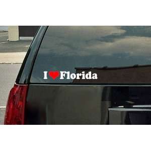  I Love Florida Vinyl Decal   White with a red heart 
