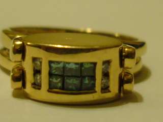 Opal Blue Princess Cut Diamond Reversible Ring 14k Yellow Gold Sz 7.5 