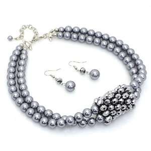 Pearl & Crystal Necklace Set; 18L; Matching earrings; Double layered 