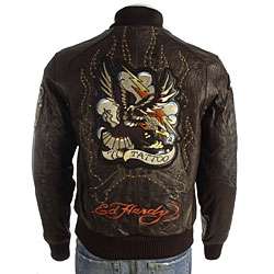 Ed Hardy Mens Tattoo Eagle Leather Jacket  