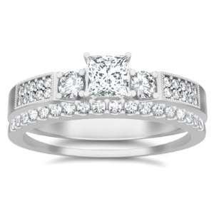  1.67 Carat Princess Diamond Engagement Ring Bridal Set on 
