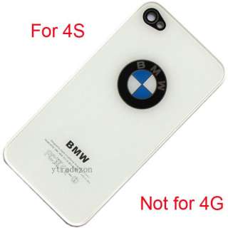 New White BMW Glass Glossy Back Battery Cover Case For iphone 4S 