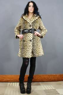 Vintage 60s Vegan LEOPARD Fur SWING Mod HUGE COLLAR Boho Glamour Coat 