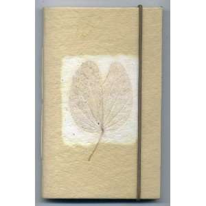   Leaf Imprints on Handmade Paper; Red Notebook with Elastic Closure