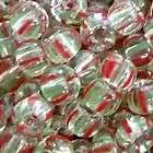 10/0 CRYSTAL WITH RED & GREEN STRIPES Czech Glass SEED 