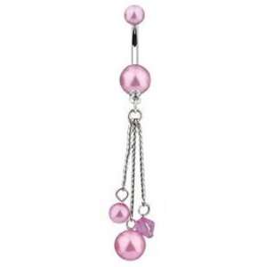Dangling Pink Pearl Coated Sexy Belly Button Jewelry Navel Ring Dangle 