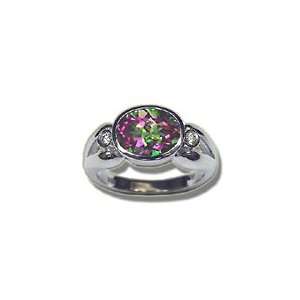  0.06 Cts Diamond & 2.95 Cts Mystic Fire Topaz Ring in 14K 