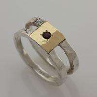 Handcrafted Sterling Silver Ring Gold Garnet size 10 11 12 13  