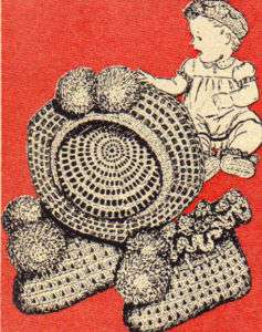 CUTE Vintage Baby Booties & Tam/ Crochet Pattern  