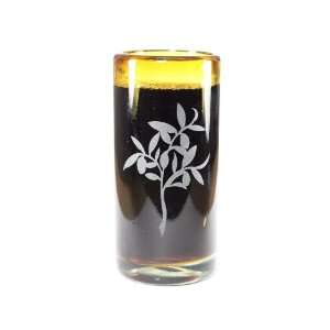  VIVAZ Etched Olive Branch Highball Glass, Amber Recycled 