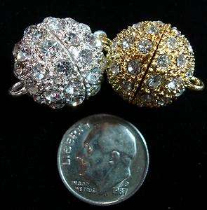   Rhinestone ball magnetic jewelry clasp 14kt yellow gold plated FPC104