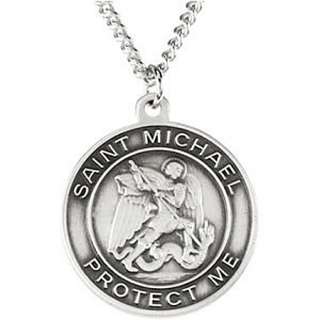 STERLING SILVER ST MICHAEL NAVY MEDAL PENDANT NECKLACE  