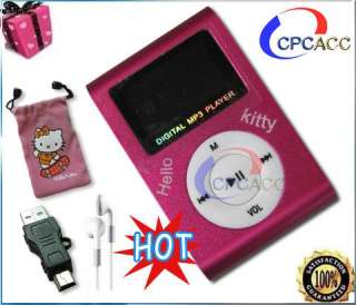 in 1 Hello Kitty Mini Clip Metal LCD  Player Earphone USB Bag