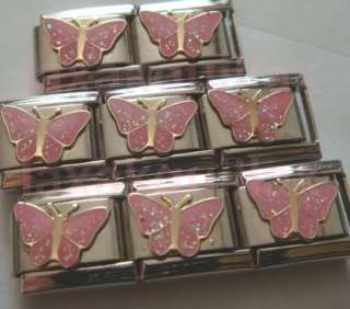 Italian Charm E107   PINK BUTTERFLY fits Nomination 9mm  