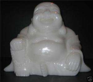 White Jade Happy Buddha Gemstone Statue Buddhism  