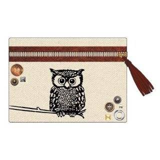 Gorgeous Glam Naturale Canvas Owl Zippered Pouch with Vintage Button 