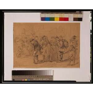  Drawing Soldiers on horseback crossing a river near a 
