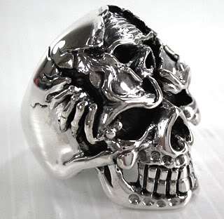 GOTHIC DEATH SKULL TATTOO 925 STERLING SILVER RING NEW  