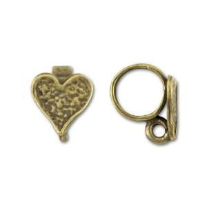  Antique Brass Plated Pewter Textured Heart Closed Loop 