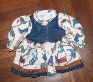   Vintage Baby Girl Toddler Cowgirl Boots Denim Fringe Dress 18 Mo EUC