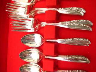 SET 51 WM ROGERS AA SILVER PLATE BRITTANY ROSE FLATWARE  