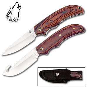  Timber Wolf 2pc Wood Handle Hunting Knife Set Sports 