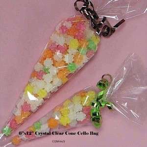 100 Crystal Clear Cone Shaped Cello Gift Bags 7 1/2”x17”  