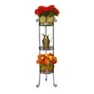   Column Plant Stand with Plastic Textured Scaucers. Black 
