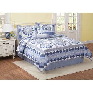 Pem America Hildy Blue King Quilt set with 7 Pieces 