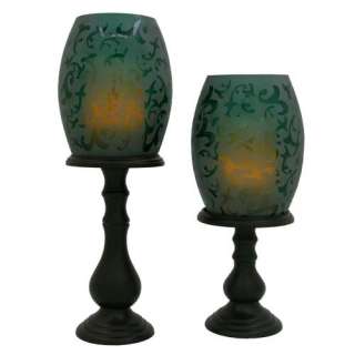   Etched GlassHurricanes w/Flameless Candle and Dual Timer NEW  