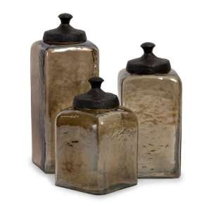  Square Hammered Luster Glass Canisters w/ Nickel Lids 