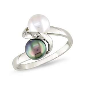  10k White Gold Black and White FW Pearl Ring Jewelry