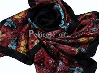 New Black Reds Maple Leaf Flowers Large Square 35 100% Silk Scarf 
