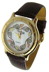 Mens Black Hills Gold Watch 12K Leaves Leather Band  