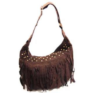   Tassel Fringe Suede Leather Brown Shoulder Hand Bag Handbag  