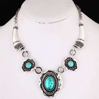 black Tibet silver turquoise gemstone bead necklace VTG  
