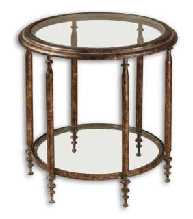 Leg Antique Bronze Glass Top End Accent Table  