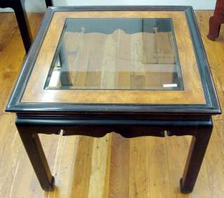Asian Oriental Style Beveled Glass Top End Table Rosewood  