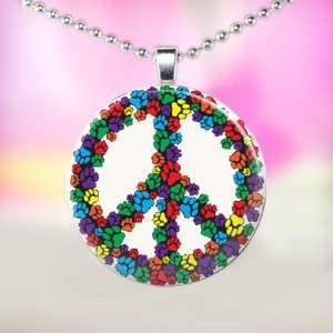   Print Peace Sign Handcrafted Glass Tile Necklace Pendant 867  