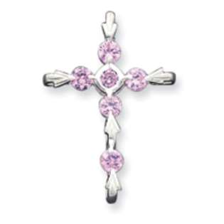 Girls Pink Cubic Zirconia Cross Pendant in Sterling Silver  Jewelry 