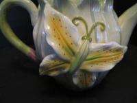 Collectible Large TEAPOT Tea Pot Butterfly Lily Flower Ceramic  