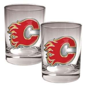 Calgary Flames NHL Rocks Glass Set   Primary Logo  Sports 