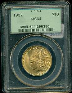   United States $10 Indian Head Gold Eagle PCGS MS64 OLD GREEN HOLDER