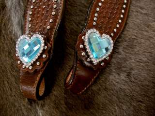 HORSE BRIDLE WESTERN LEATHER HEADSTALL TURQUOISE HEART BARREL BROWN 